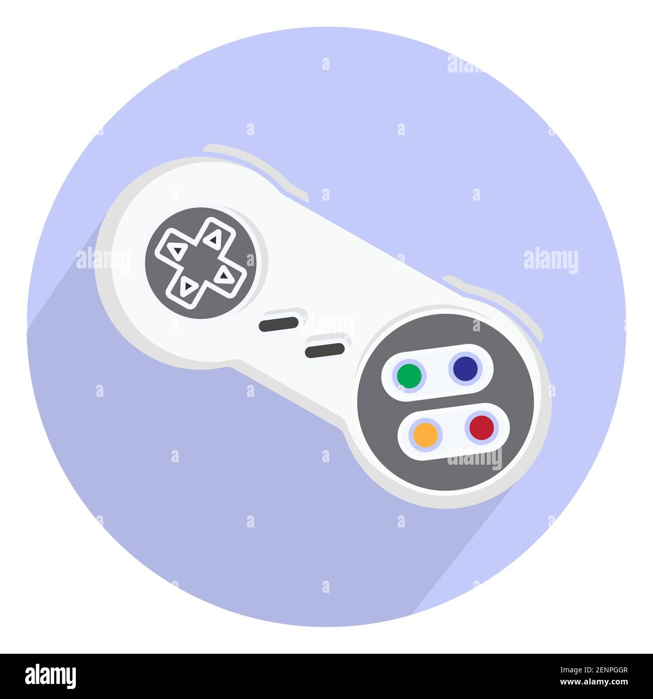 Retro video game controller or classical joystick flat icon isolated on round background Stock Vector