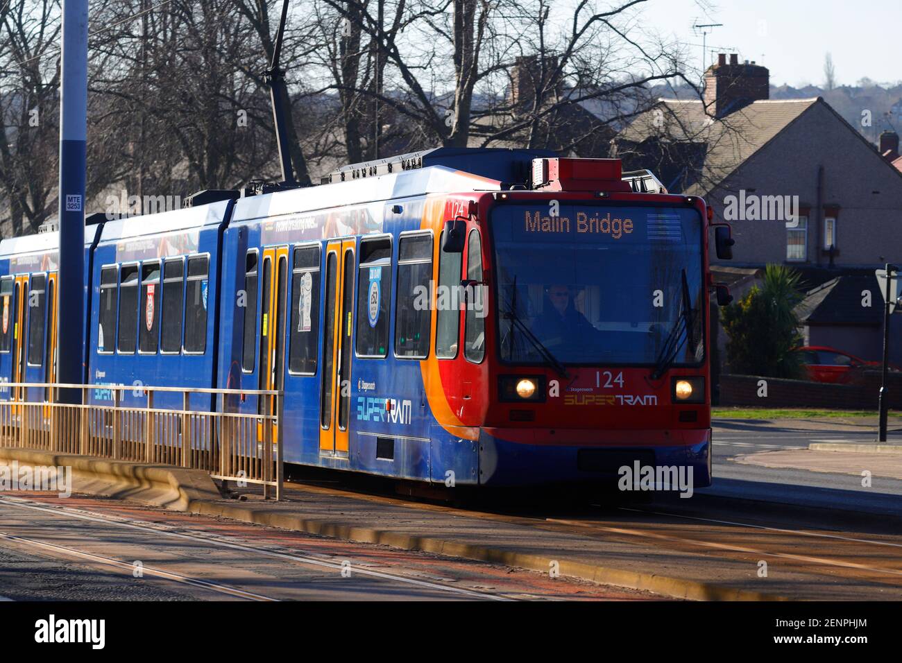 Super tram operating in Sheffield, South Yorkshire,UK Stock Photo