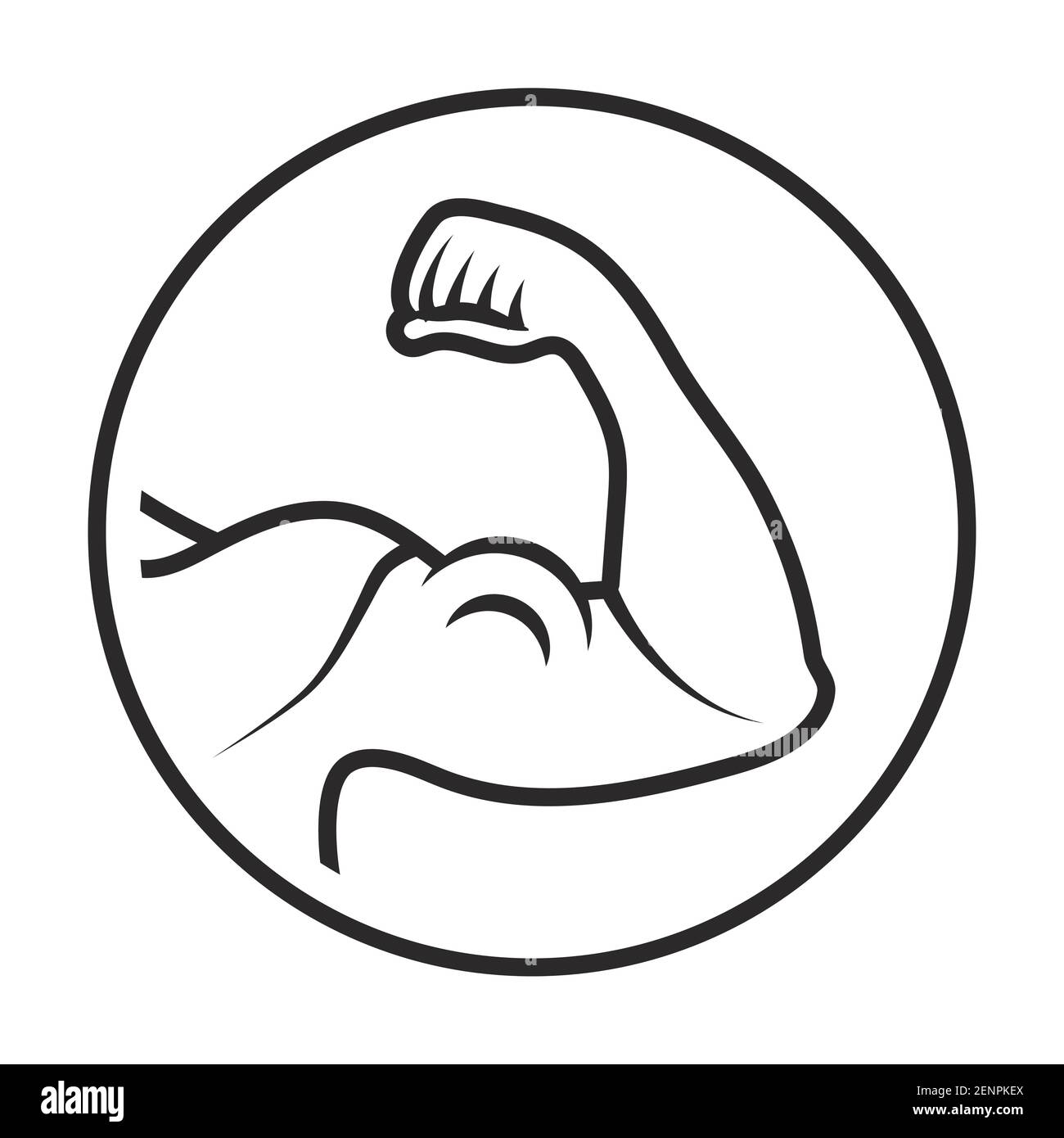 Rounded the human arm muscle strength or biceps brachii line art icon ...