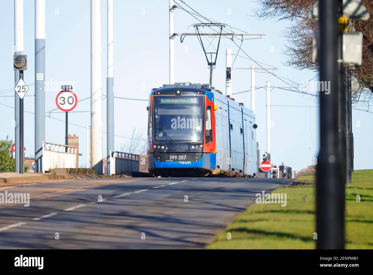 Super tram operating in Sheffield, South Yorkshire,UK Stock Photo
