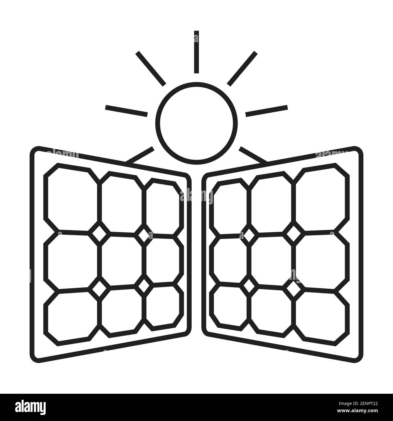 Line art vector icon a two solar panel with sun for apps or website Stock Vector