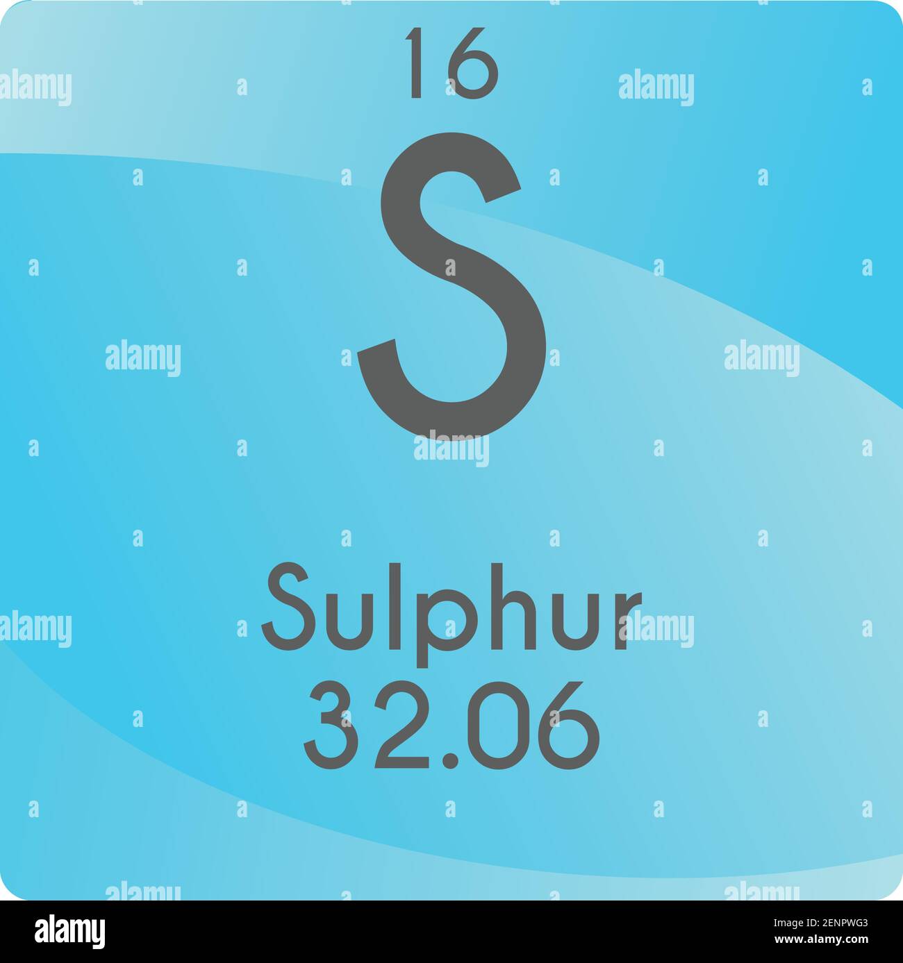 S Sulfur Non reactive metal Chemical Element vector illustration diagram, with atomic number and mass. Simple gradient flat design For education, lab, Stock Vector