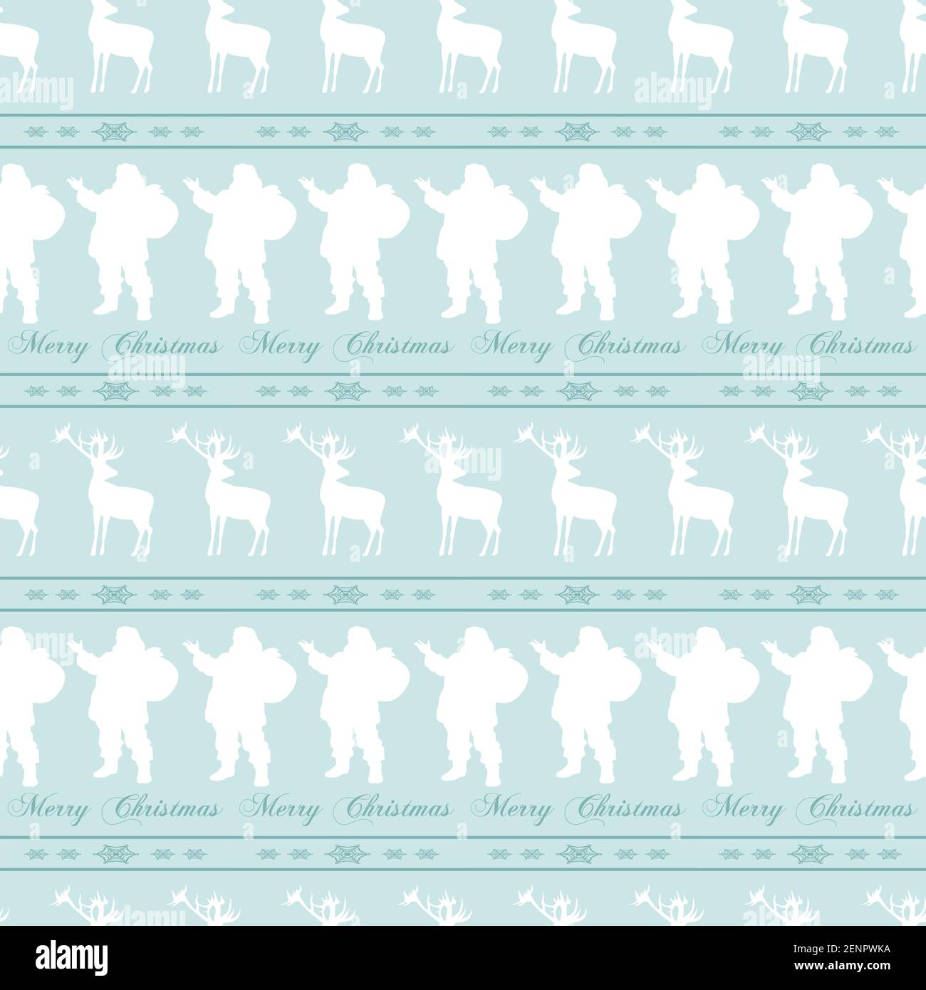 Christmas seamless pattern with Santa, snowflakes and deers. Vector illustration. Greetings card. Happy holidays. Winter background. Stock Vector