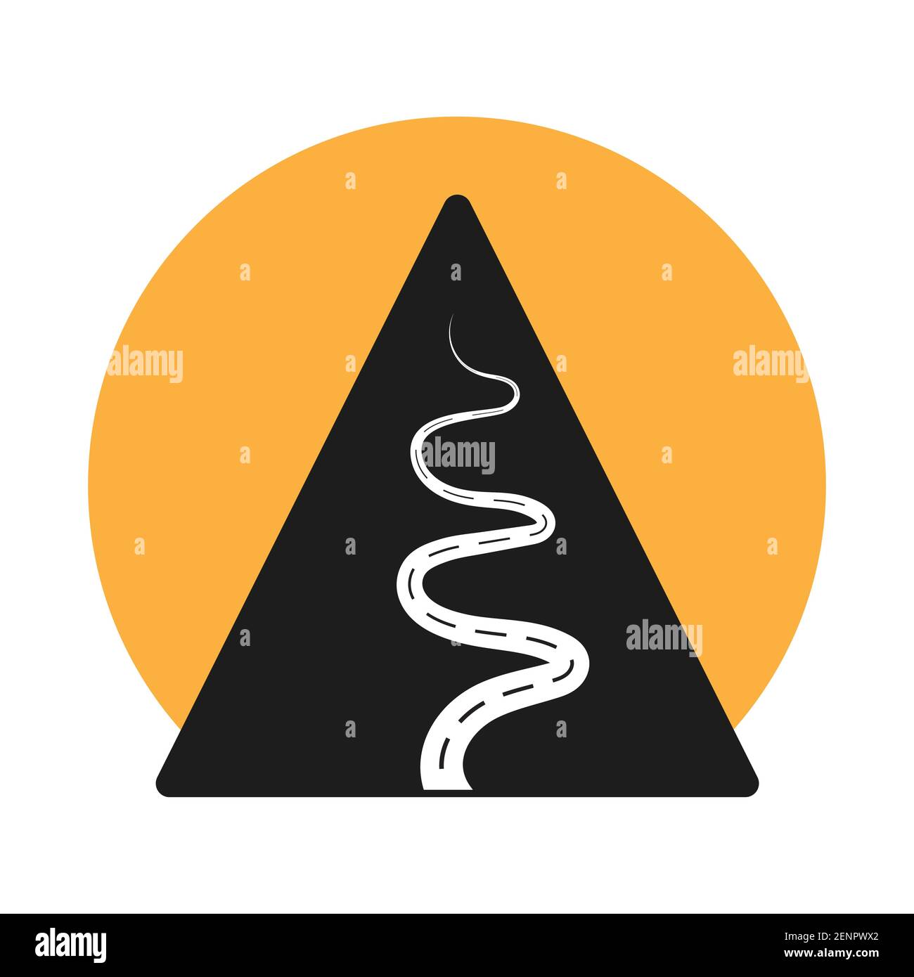 Flat vector icon a tall mountain and hiking trail with sun for apps and websites Stock Vector