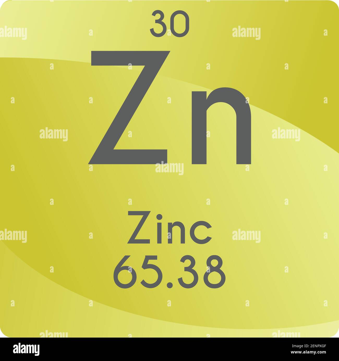 Zn Zinc Transition metal Chemical Element vector illustration diagram, with atomic number and mass. Simple gradient flat design For education, lab Stock Vector