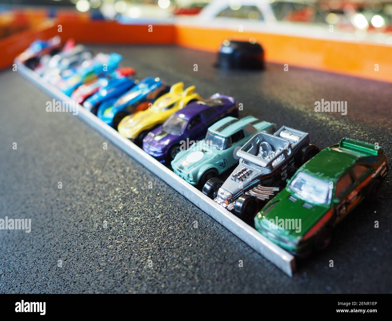 Toy Cars Lined Up In A Starting Block Ready To Race Down A Hill Stock Photo Alamy Toy Cars Lined Up In A Starting Block Ready To Race Down A Hill Stock Photo Alamy