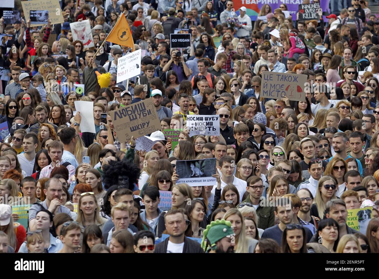 Marchforanimals Crowd of participants with placards during the march. 'All-Ukrainian ...