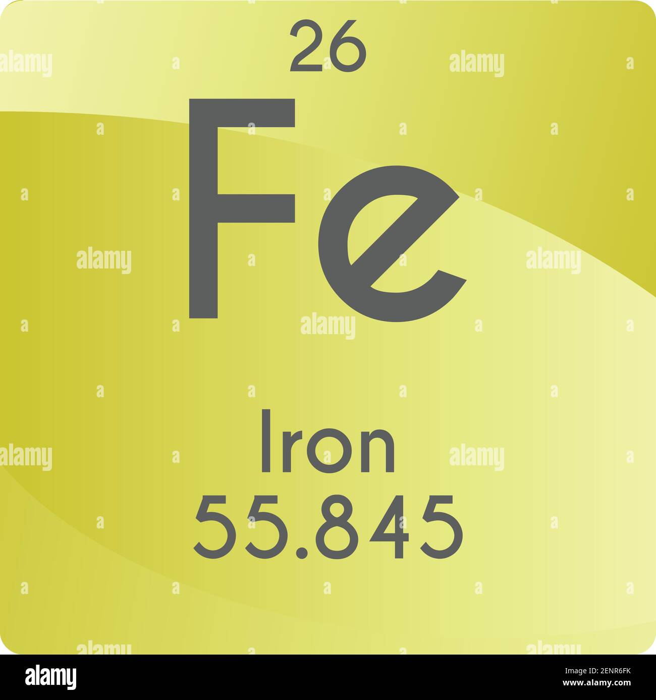 Fe Iron Transition metal Chemical Element vector illustration diagram, with atomic number and mass. Simple gradient flat design For education, lab, Stock Vector