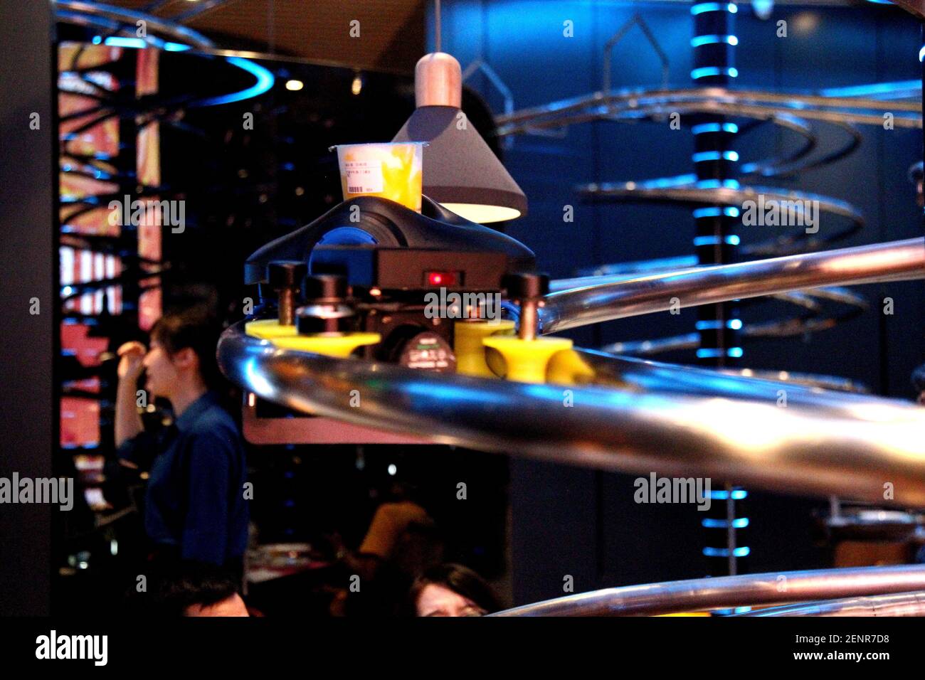 The gravity sled delivers drinks in SpaceLab, a space-themed restaurant ...