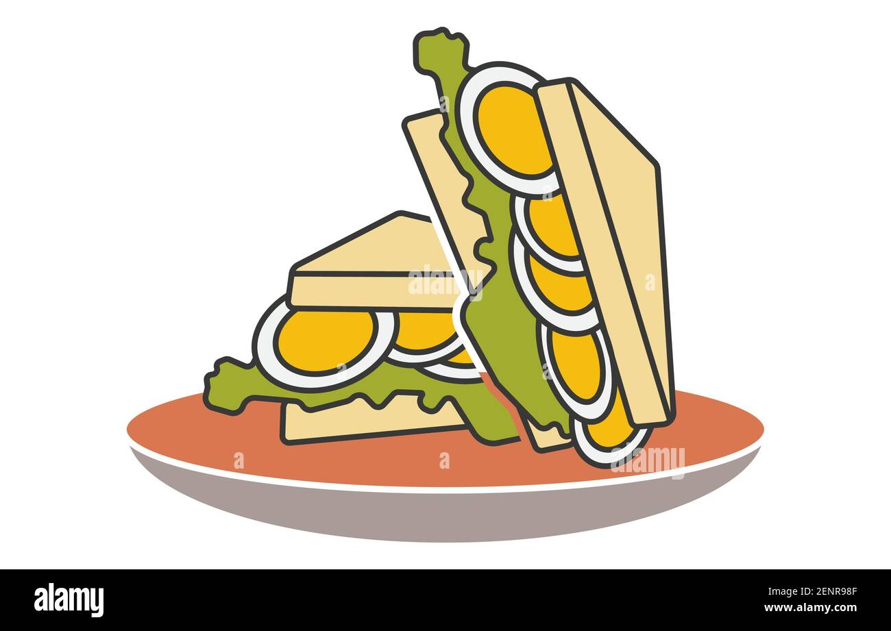 Egg sandwich dish on a plate vector icon for apps or website Stock Vector