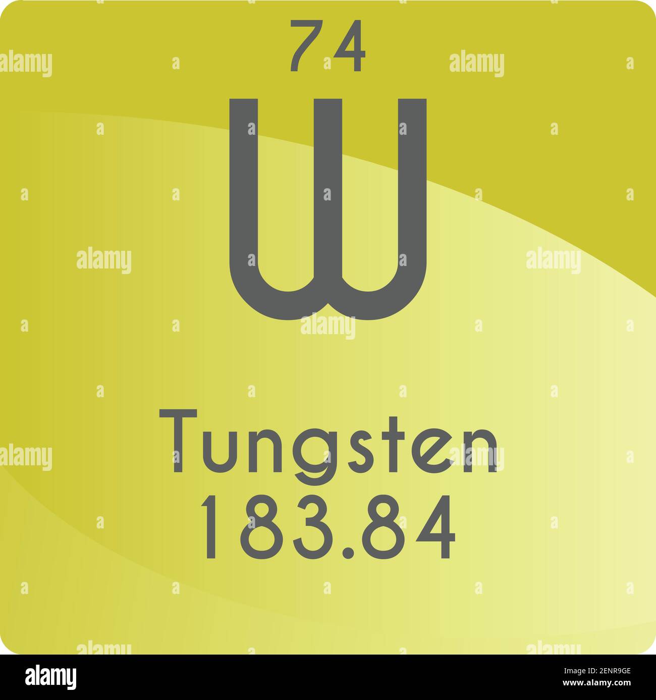 W Tungsten Transition metal Chemical Element vector illustration diagram, with atomic number and mass. Simple gradient flat design For education, lab, Stock Vector