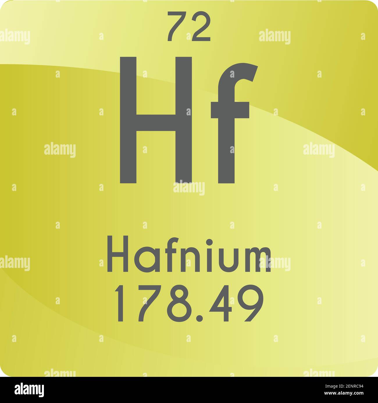 Hf Hafnium Transition metal Chemical Element vector illustration diagram, with atomic number and mass. Simple gradient flat design For education, lab, Stock Vector