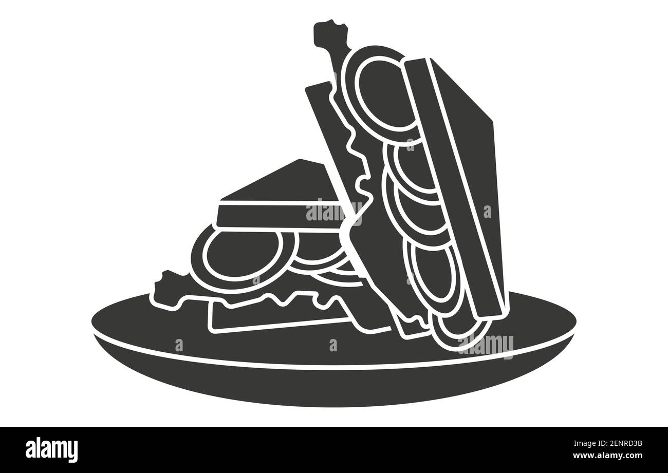 Flat vector icon an egg sandwich dish on a plate for apps or website Stock Vector