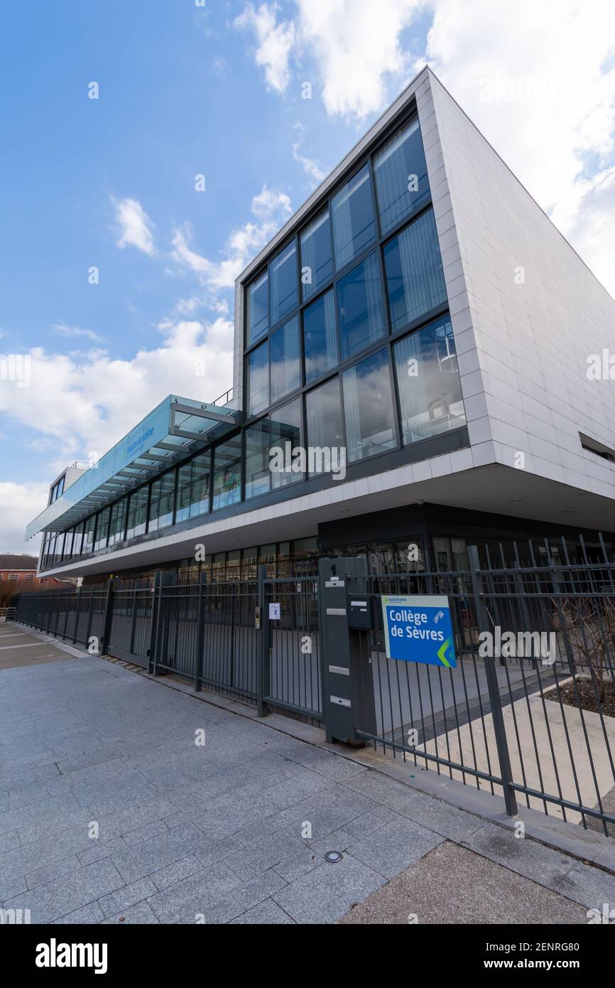 Sèvres, France - February 26, 2021: Exterior view of the college of Sèvres (international sections) Stock Photo