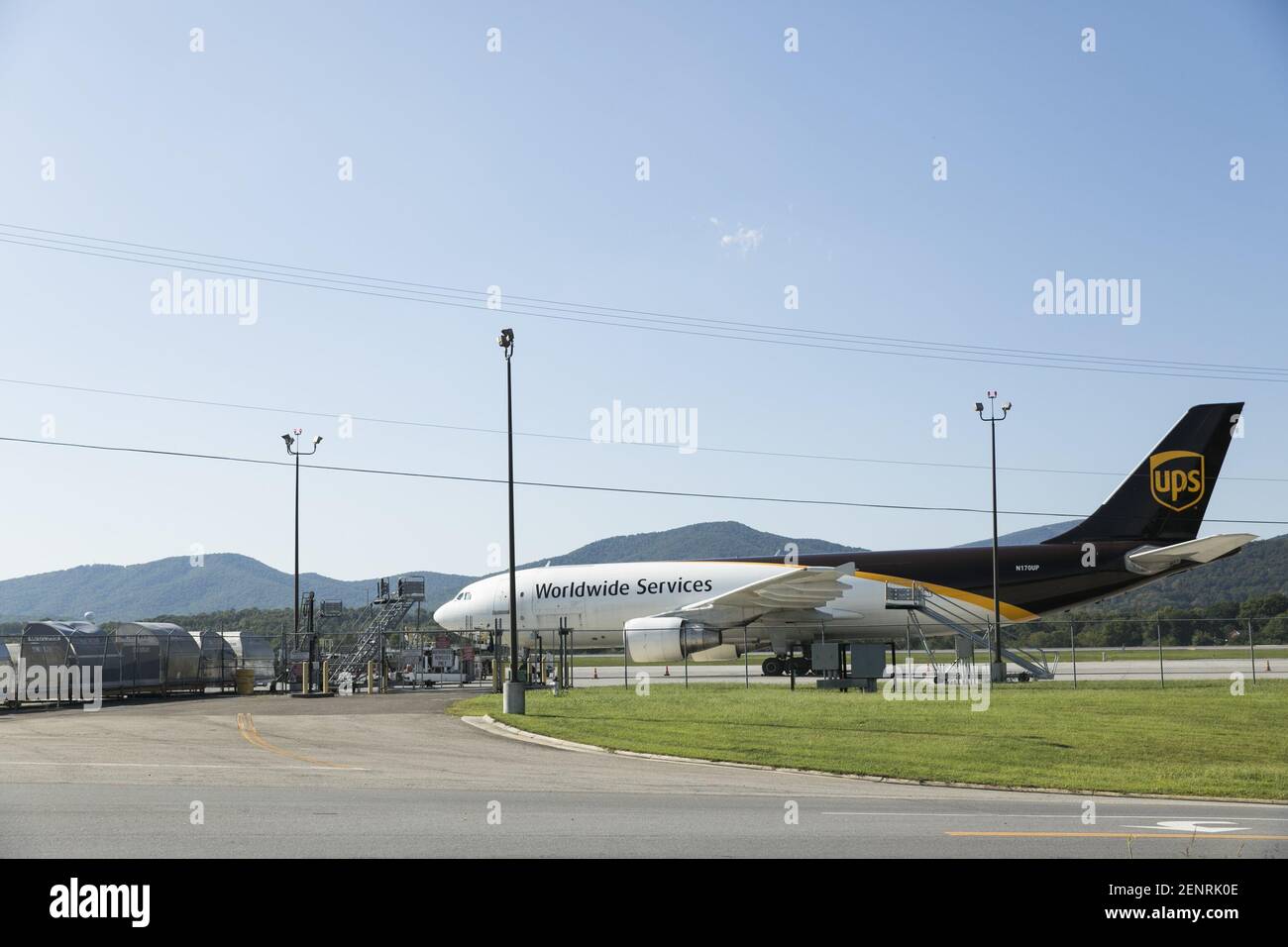 A UPS (United Parcel Service) Airlines Airbus A300 cargo airplane in Roanoke, Virginia on