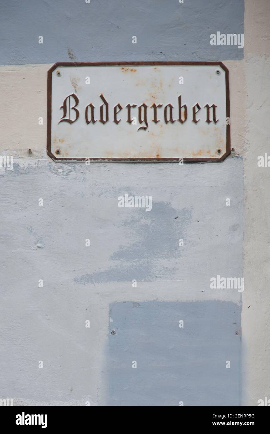 Badergraben street sign in the streets of Hallstatt village, Hallstatt, Salzkammergut, Austria Stock Photo