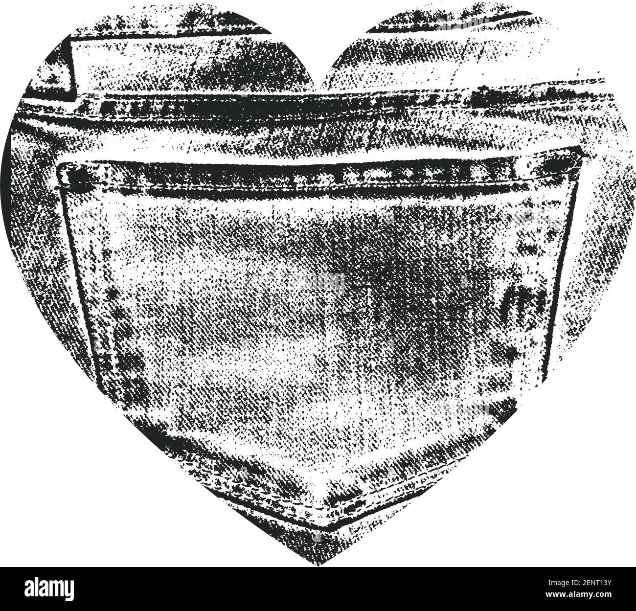 Grunge heart silhouette vector illustration with jeans texture. vector