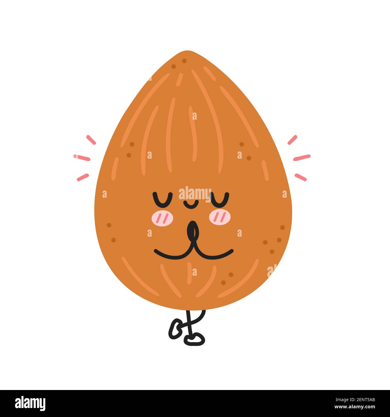 Cute funny almond meditate in yoga pose. Vector flat line cartoon kawaii character illustration icon. Isolated on white background. Almond workout character concept Stock Vector