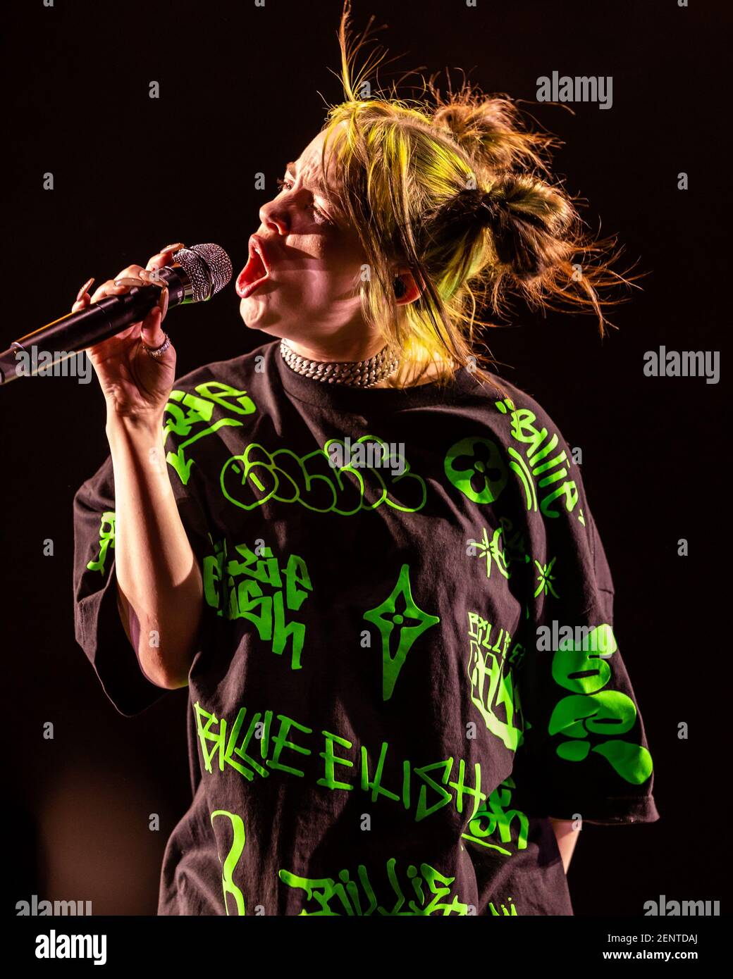 Billie Eilish performs during the 2019 Life is Beautiful Music Festival held in Downtown Las Nevada on September 20, (Photo by Alive Coverage/Sipa Stock Photo - Alamy