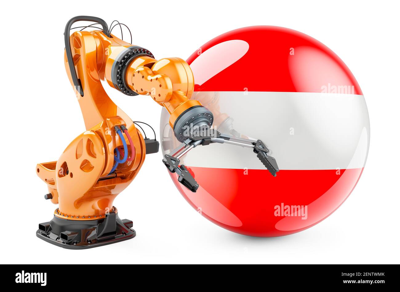 Robotic arm with Austrian flag. Modern technology, industry and production in Austria concept, 3D rendering isolated on white background Stock Photo