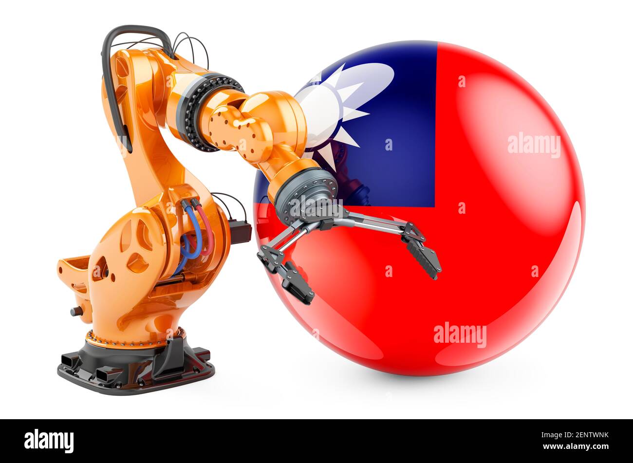 Robotic arm with Taiwanese flag. Modern technology, industry and