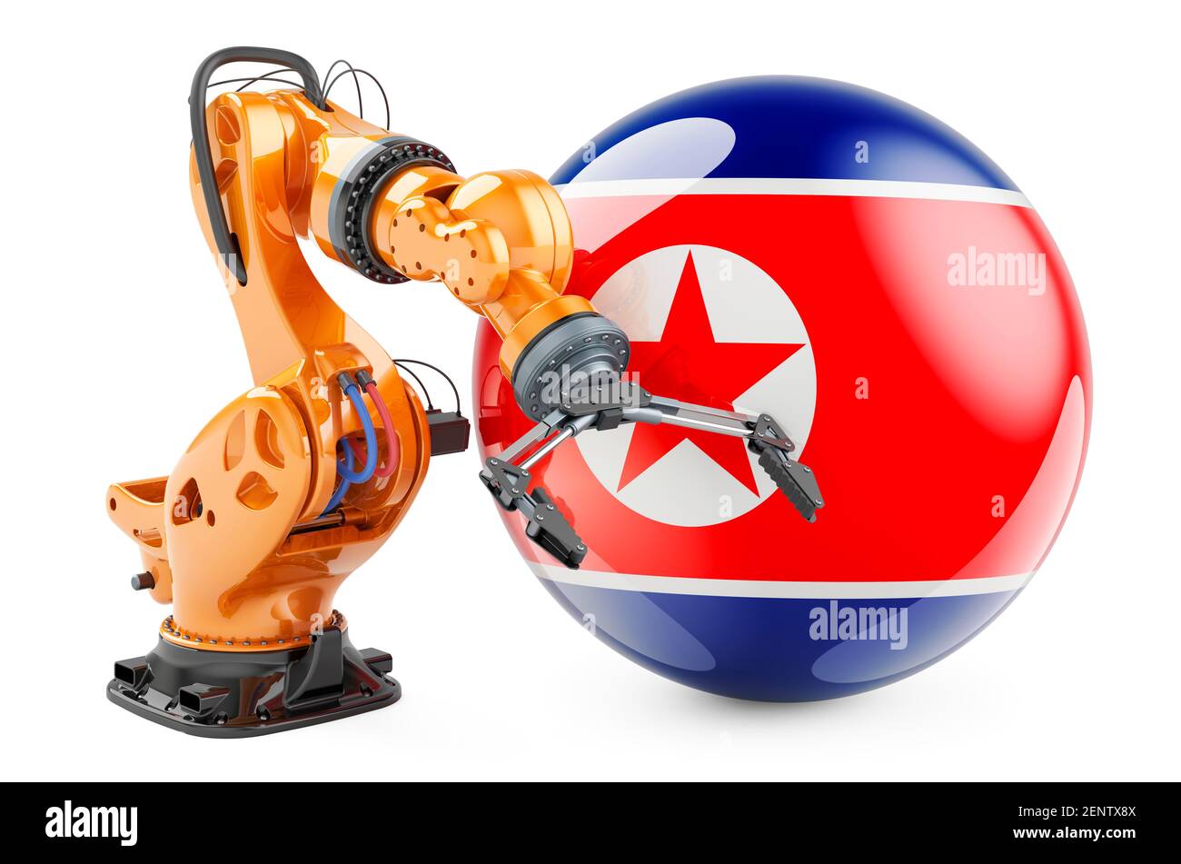 Robotic arm with North Korean flag. Modern technology, industry and