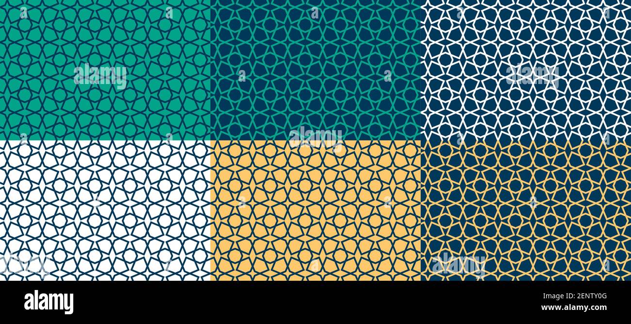 Set of six geometric islamic seamless pattern for decoration greeting ...