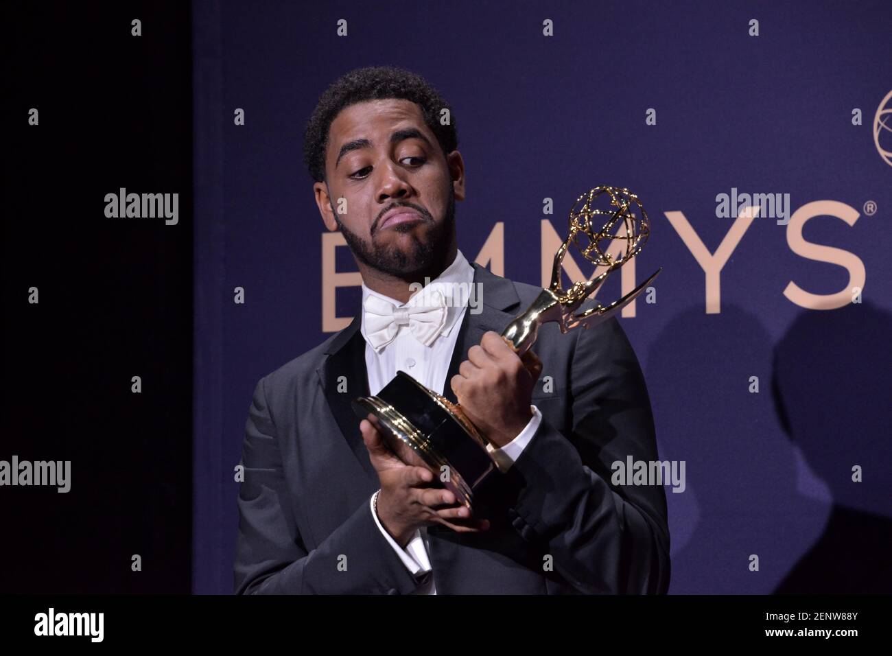Jharrel Jerome poses in the press room at the 71st Primetime Emmy