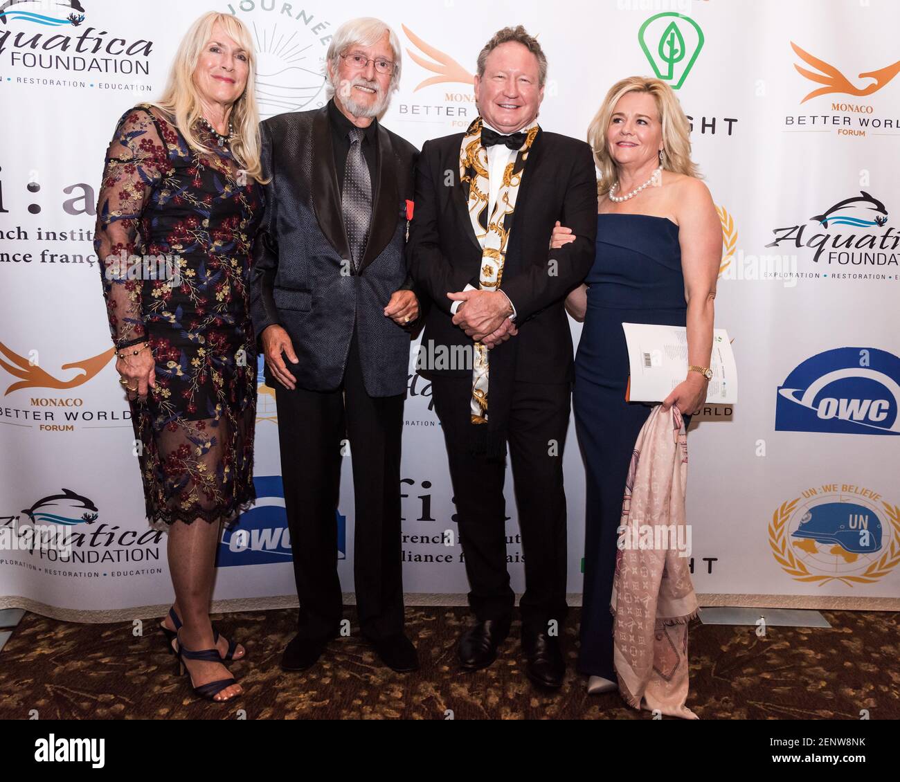 L-R) Nancy Marr, Jean-Michel Cousteau, Andrew Forrest, and Nicola Forrest  attend the Monaco Better World gala dinner at the Westin Grand Central on  September 22, 2019 in New York City.(Photo by Gabriele