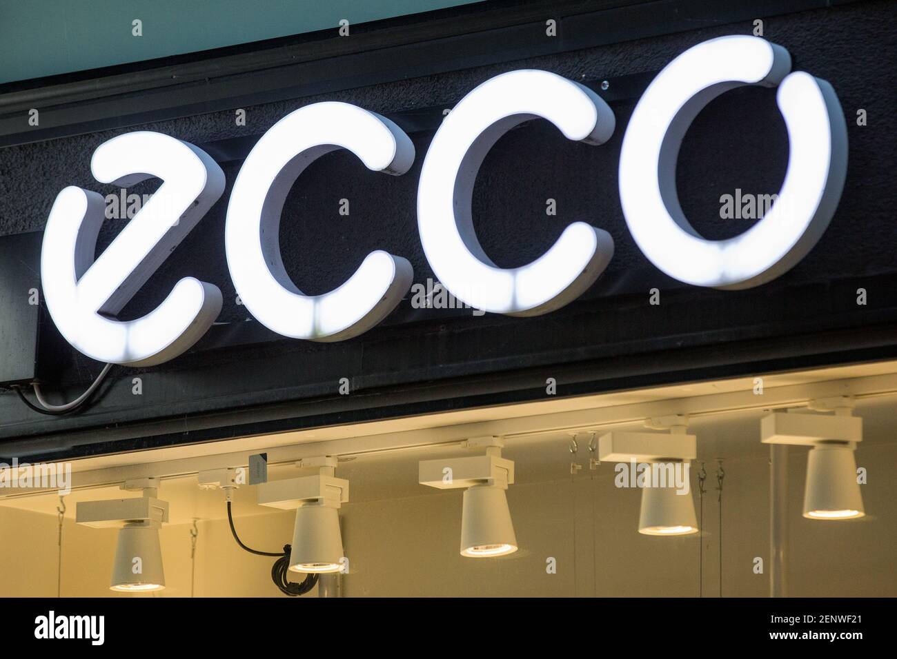 Danish shoe manufacturer and retailer founded in 1963 by Karl Toosbuy, Ecco  logo seen in Gothenburg. (Photo by Karol Serewis / SOPA Images/Sipa USA  Stock Photo - Alamy
