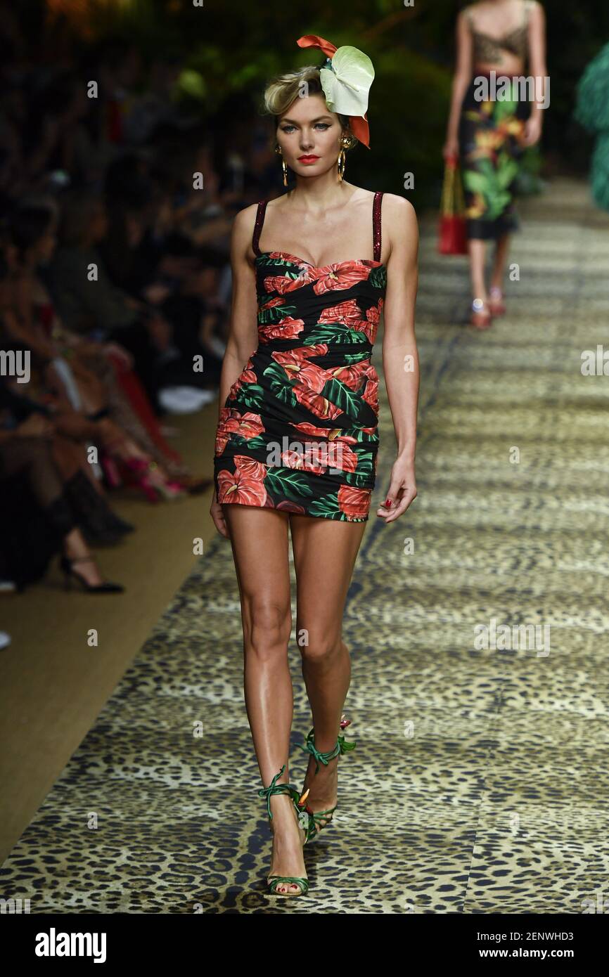 Model Jessica Hart walking on the runway Dolce Gabbana Fashion Show during  Milan Fashion Week Womenswear