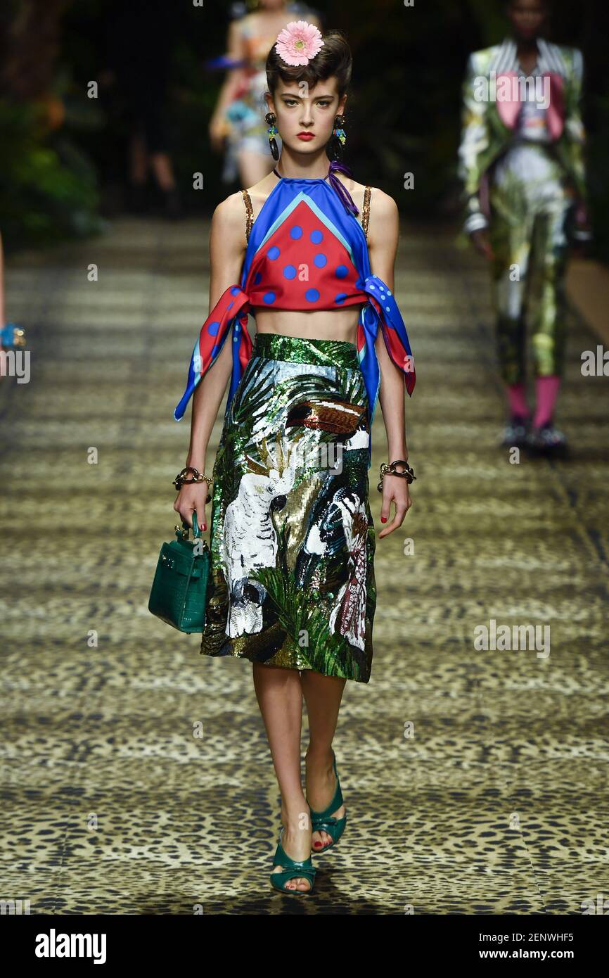 Model Claudia Bonetti walking on the runway Dolce Gabbana Fashion Show  during Milan Fashion Week Womenswear