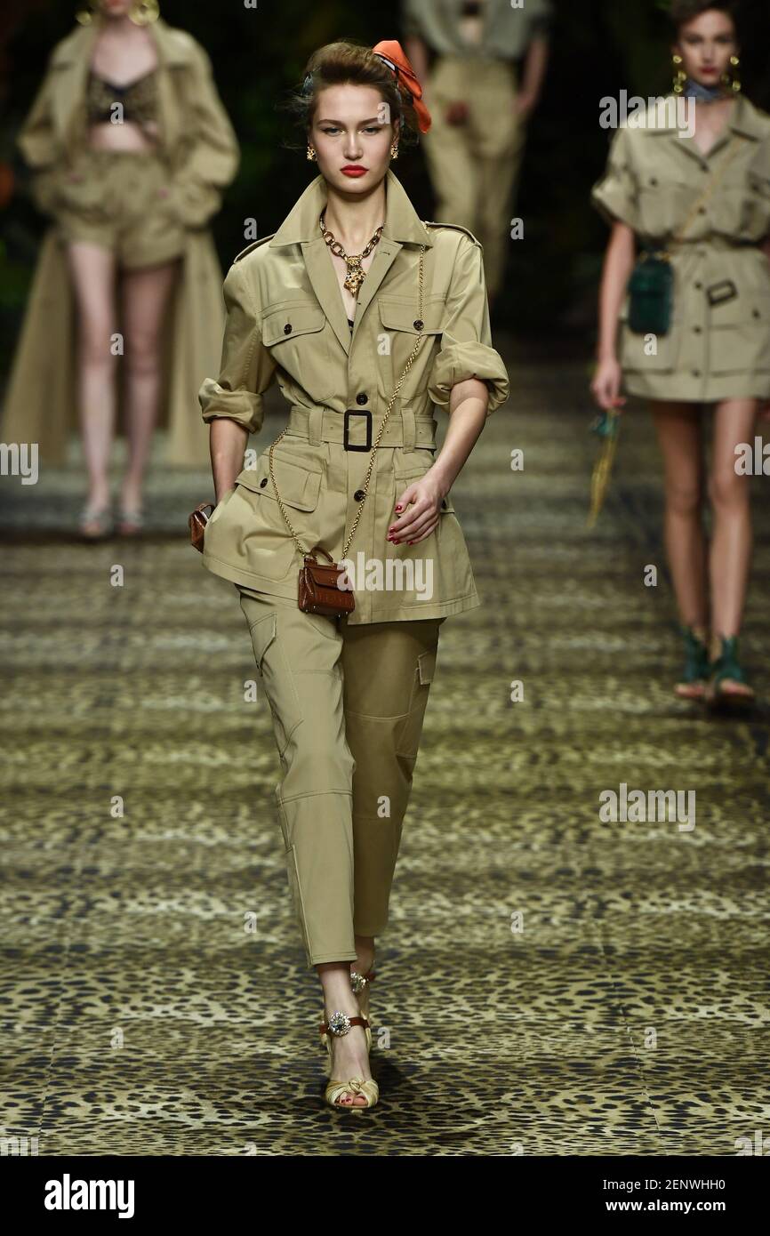 Model Vika Evseeva walking on the runway Dolce Gabbana Fashion Show during  Milan Fashion Week Womenswear