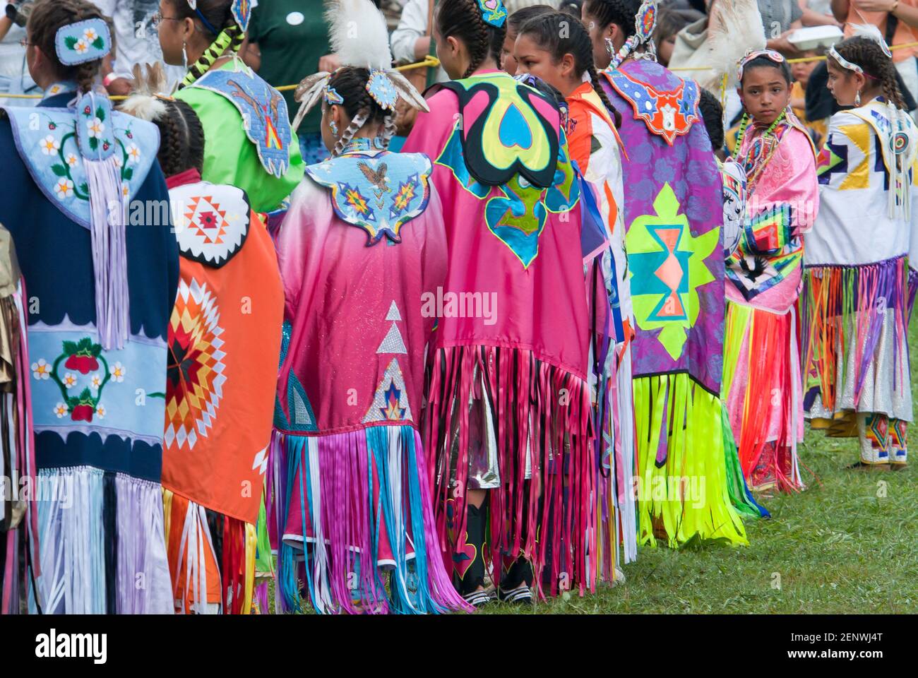 First Nation women and their colorful  shoals, Canada Stock Photo