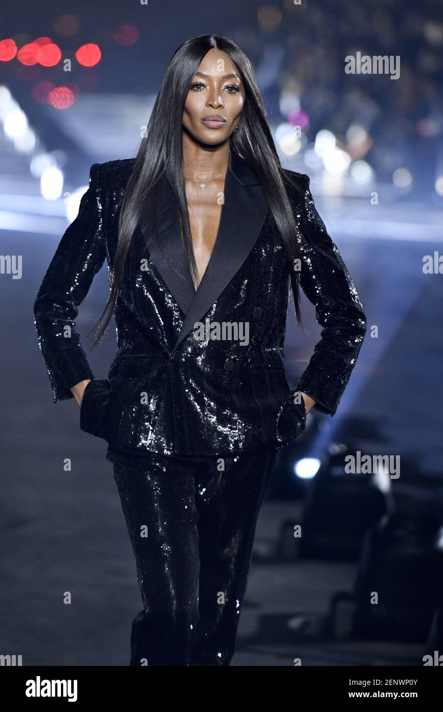 Model Naomi Campbell walking on the runway during the Yves Saint Laurent  Ready to Wear Spring/Summer 2020 show part of Paris Fashion Week on  September 24, 2019 in Paris, France. (Photo by