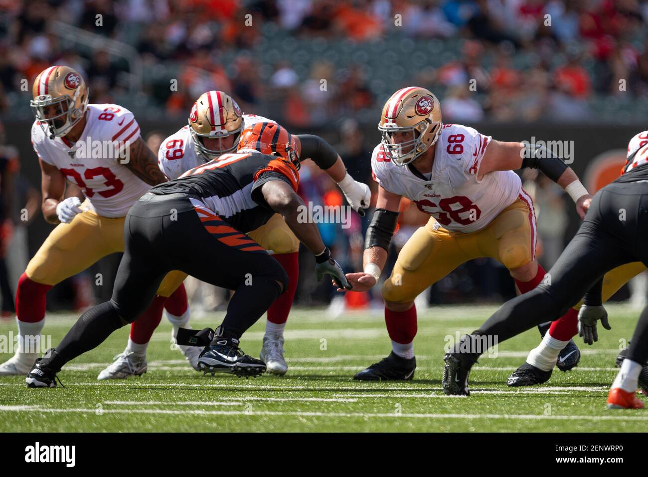 Cincinnati Bengals offensive guard Mike Jordan (60) stretches against the Tampa  Bay Buccaneers in a pre-season NFL football game, Saturday, Aug. 14, 2021  in Tampa, Fla. (AP Photo/Alex Menendez Stock Photo - Alamy