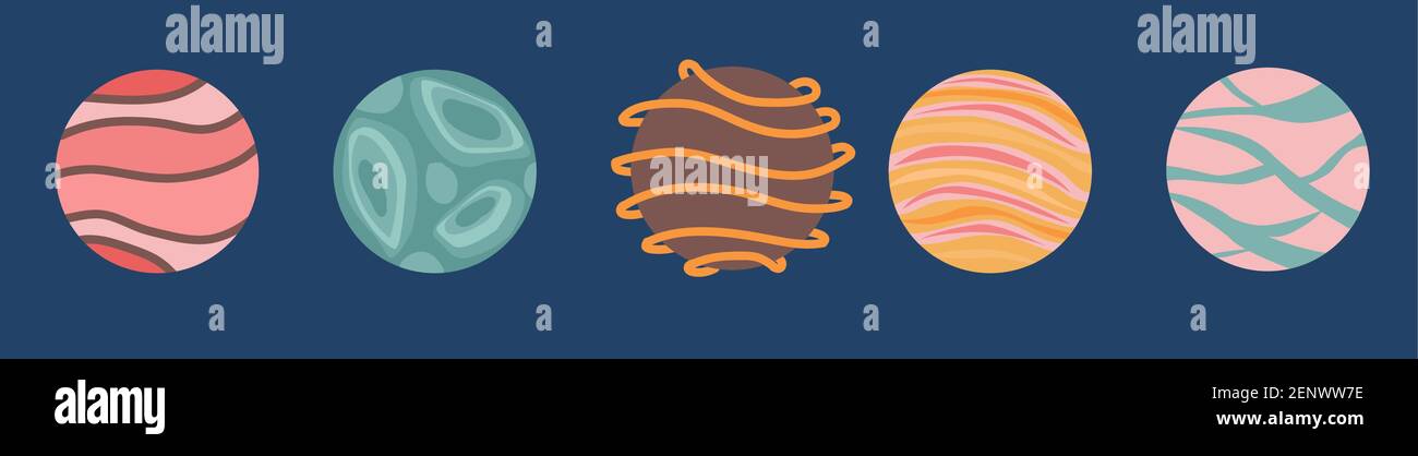 Fantasy planets set on blue bg vector illustration Stock Vector