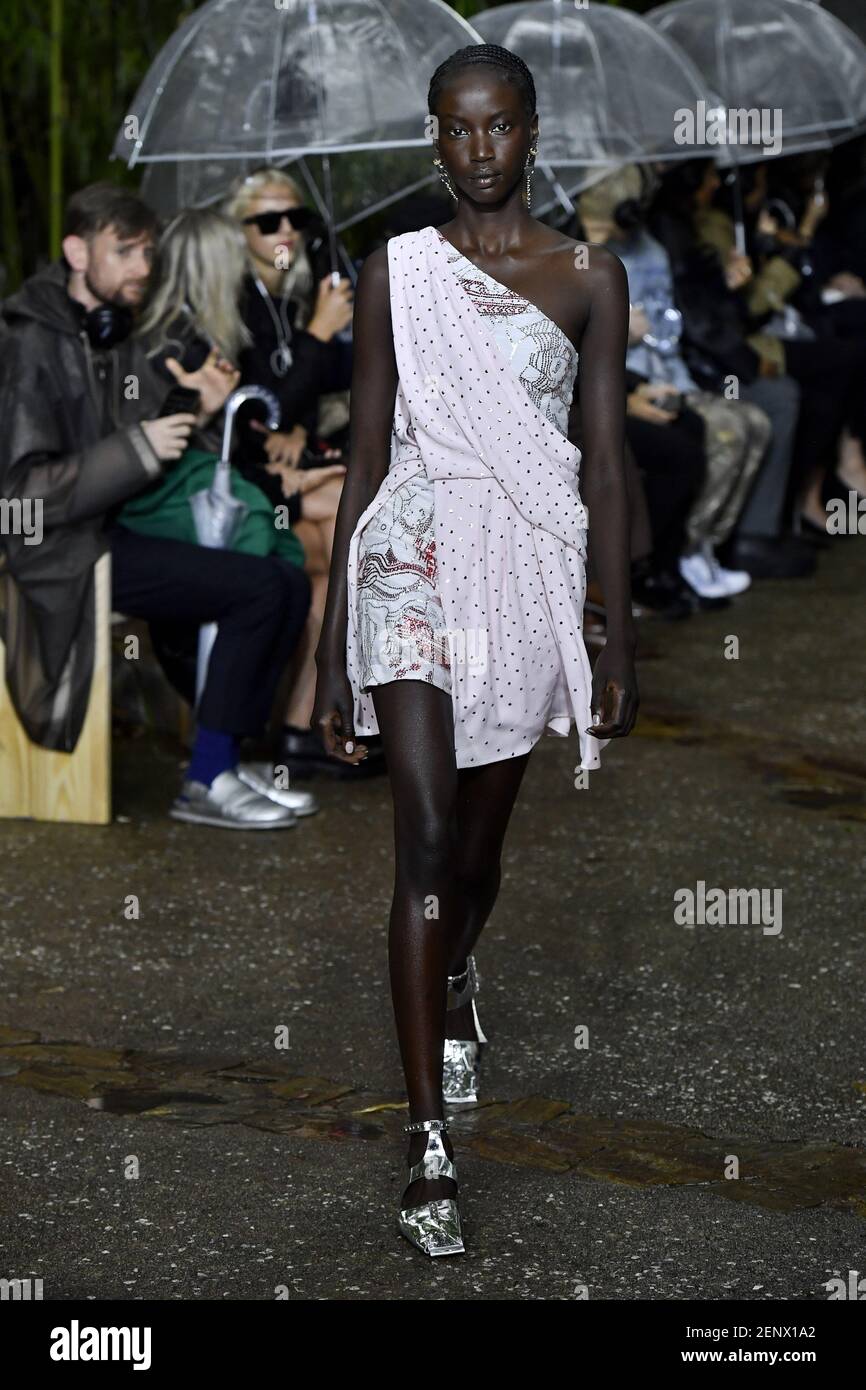 Model Anok Yai walking on the runway during the Lanvin Ready to Wear ...