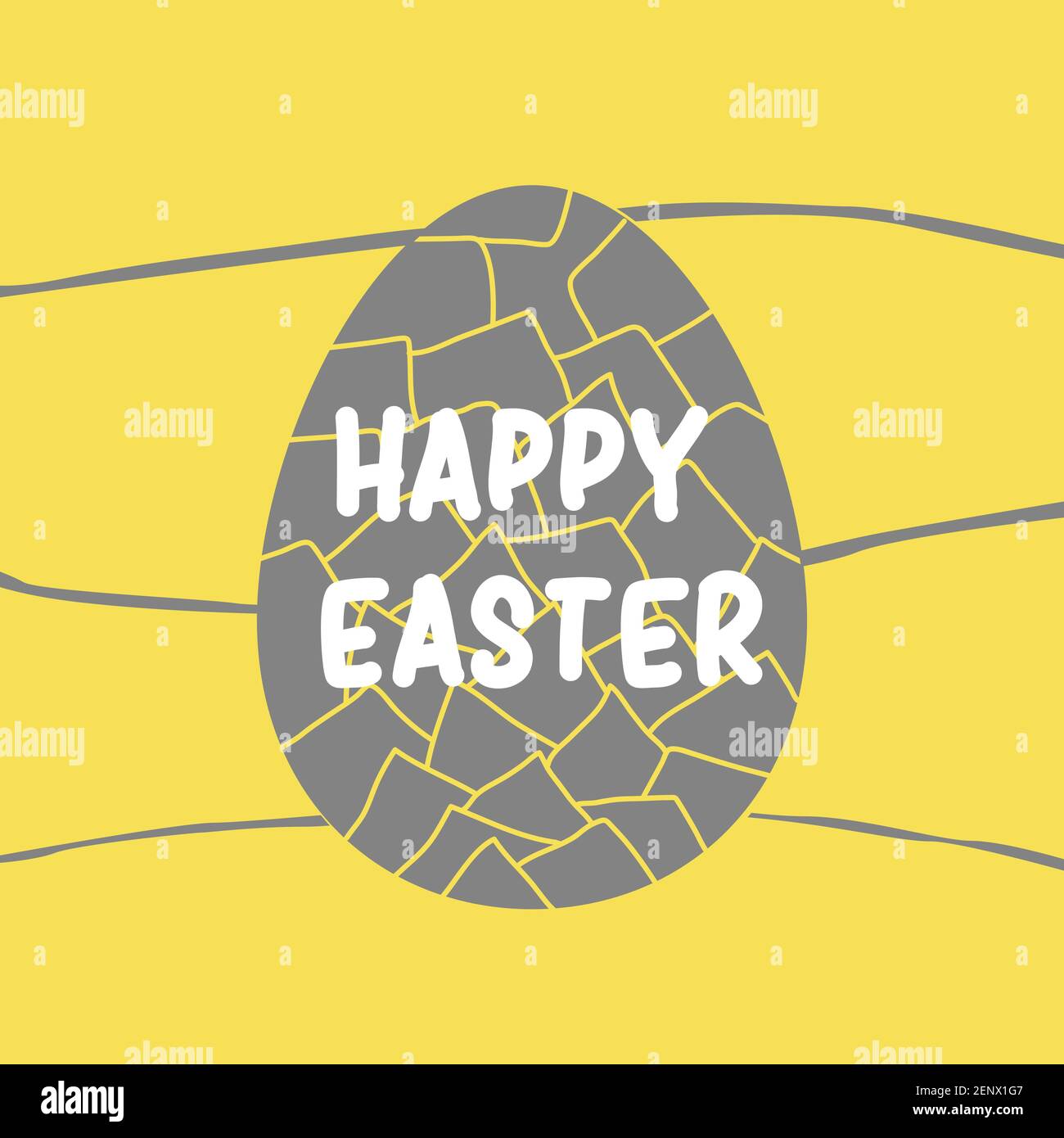 Single grey easter egg on yellow bg poster Stock Vector