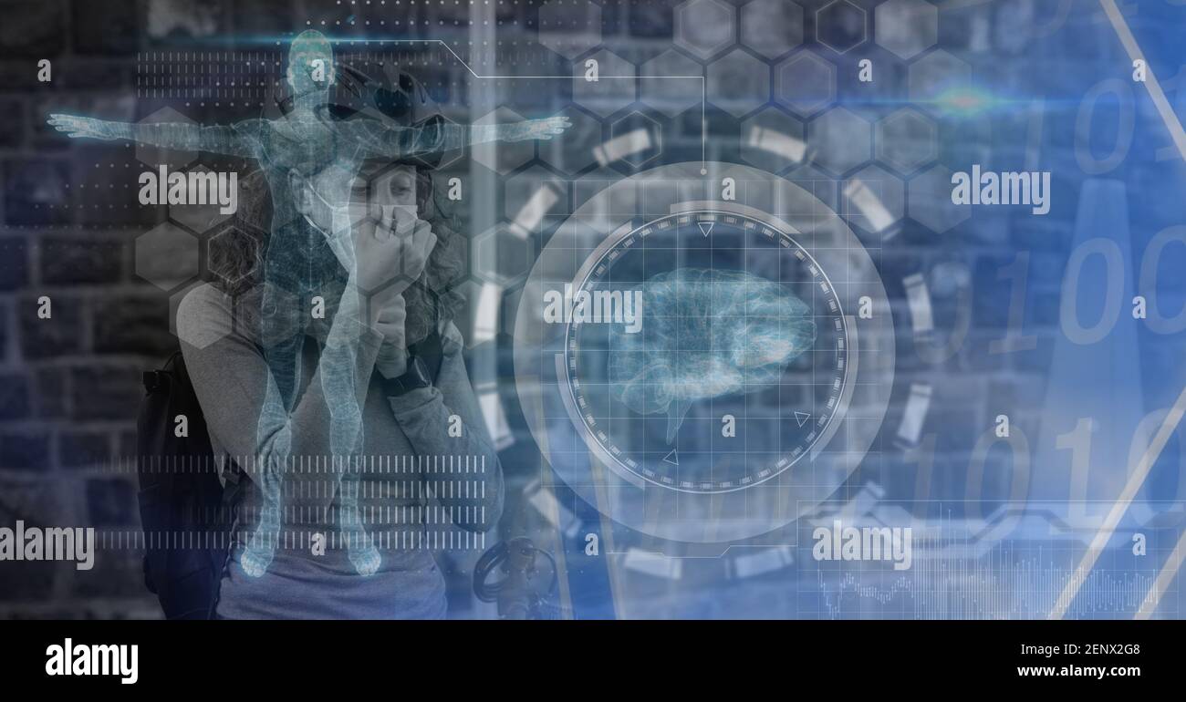 Digital illustration of a human body and human brain 3D models over ...