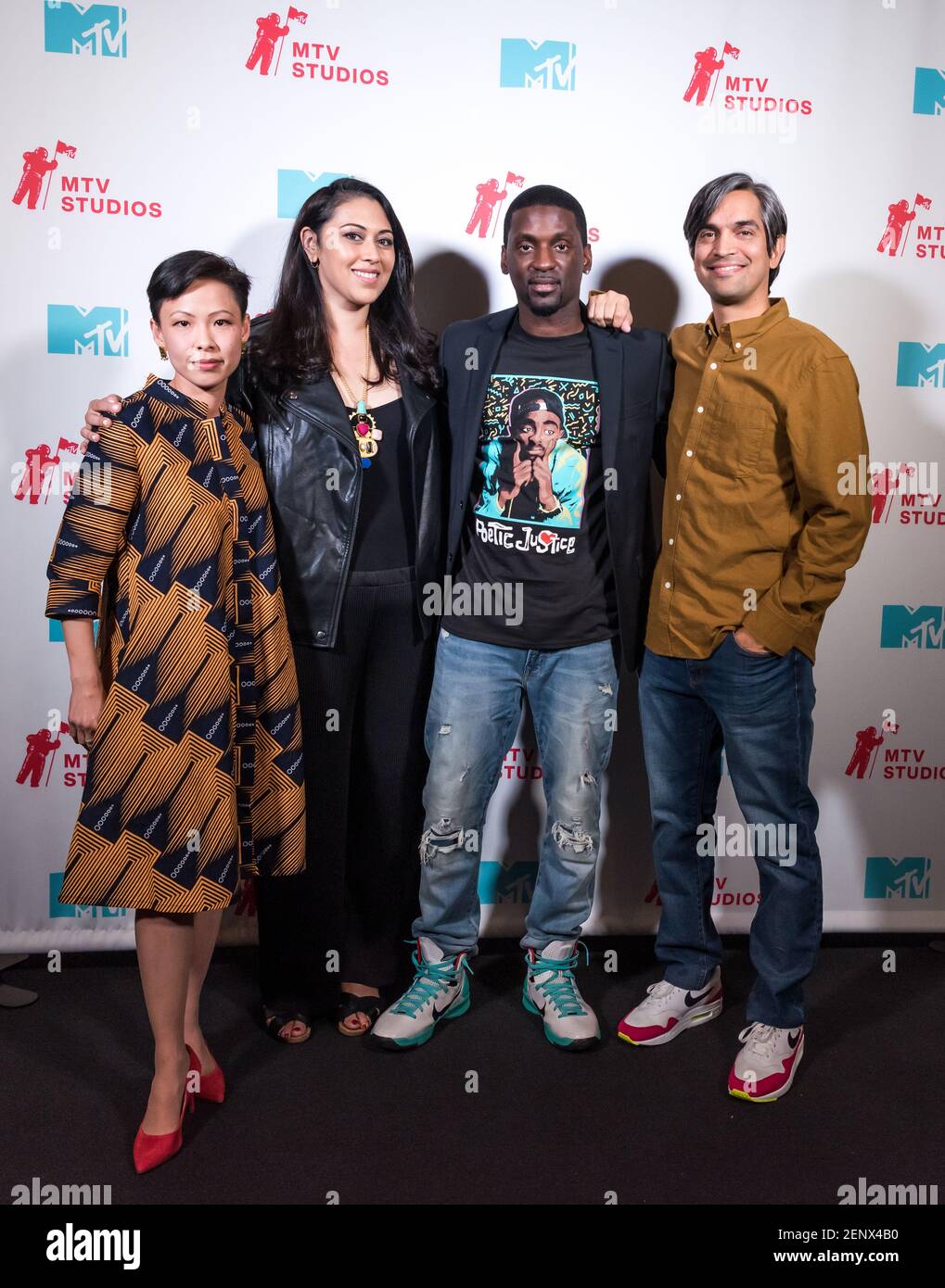 L-R) Poh Si Teng, Smriti Mundhra, Bruce Franks Jr., and Sami Kham attend  the launch of MTV Documentary Films at Walter Reade Theater in New York  City on September 26, 2019. (Photo