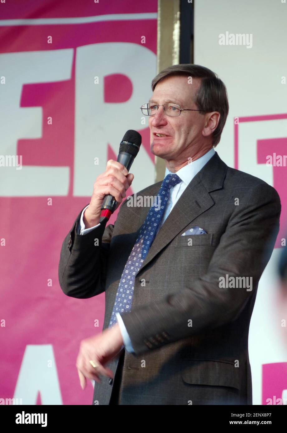 British barrister and former politician Dominic Grieve speaking at the third People's Vote March, Parliament Square, London, UK on 19 October 2019. Stock Photo