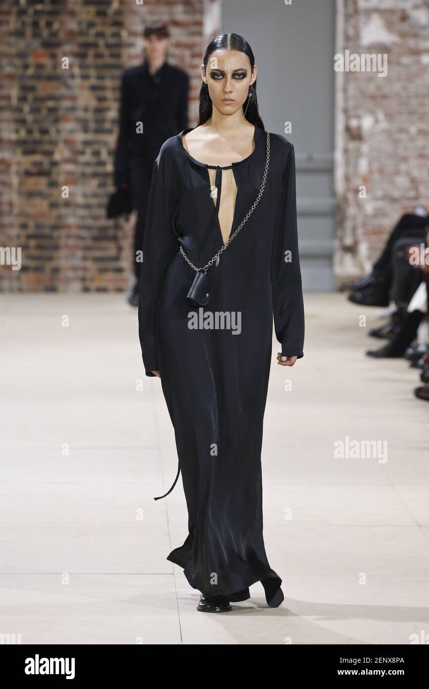 Model Gaia Orgeas walking on the runway during the Ann Demeulemeester Ready  to Wear Spring/Summer 2020 show part of Paris Fashion Week on September 26,  2019 in Paris, France. (Photo by Jonas