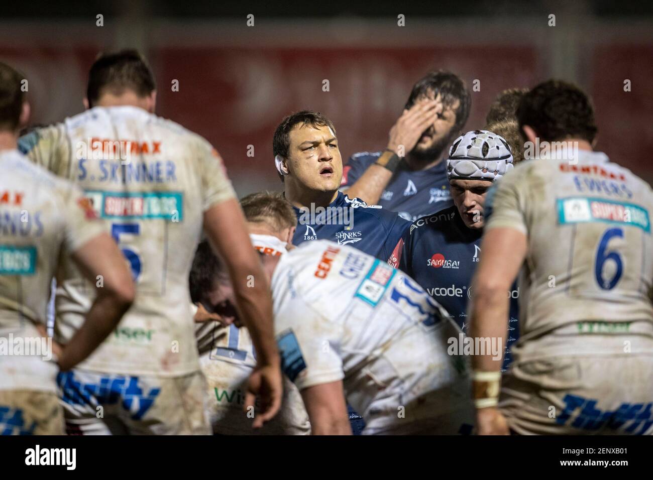 26th February 2021; AJ Bell Stadium, Salford, Lancashire, England; English Premiership Rugby, Sale Sharks versus Exeter Chiefs; Cobus Weise of Sale Sharks in the pack Stock Photo
