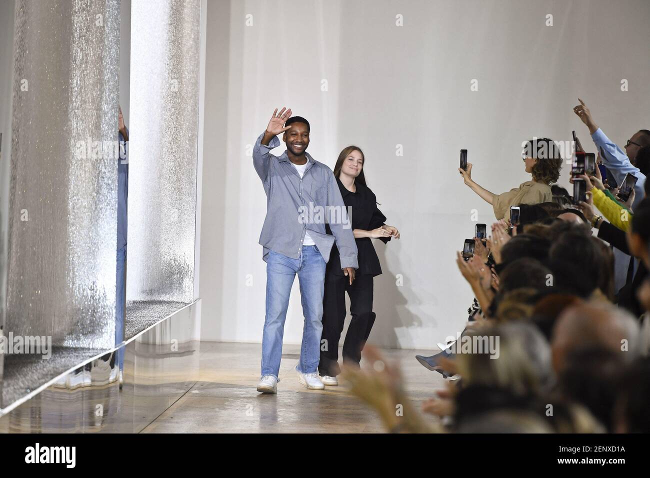 Designers Rushemy Botter and Lisi Herrebrugh walking on the runway during  the Nina Ricci Ready to Wear Spring/Summer 2020 show part of Paris Fashion  Week on September 27, 2019 in Paris, France. (