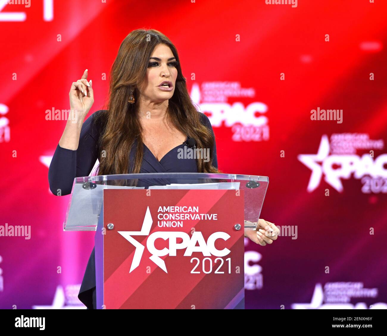 Orlando, United States. 26th Feb, 2021. Kimberly Guilfoyle addresses attendees at the Conservative Political Action Conference (CPAC) 2021 hosted by the American Conservative Union at the Hyatt Regency Orlando in Orlando, Florida on Friday, February 26, 2021. Photo by Joe Marino/UPI Credit: UPI/Alamy Live News Stock Photo