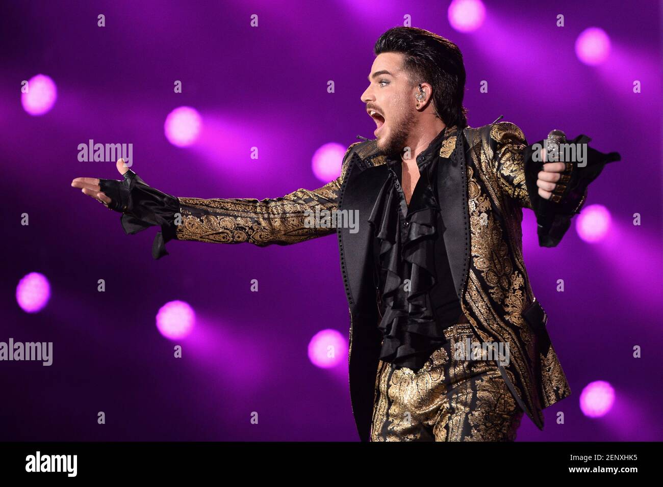 Singer Adam Lambert performs with Queen during the 2019 Global Citizen Festival on the Great Lawn of Central Park in New York NY September 28 2019. Global Citizens Festival is aimed at