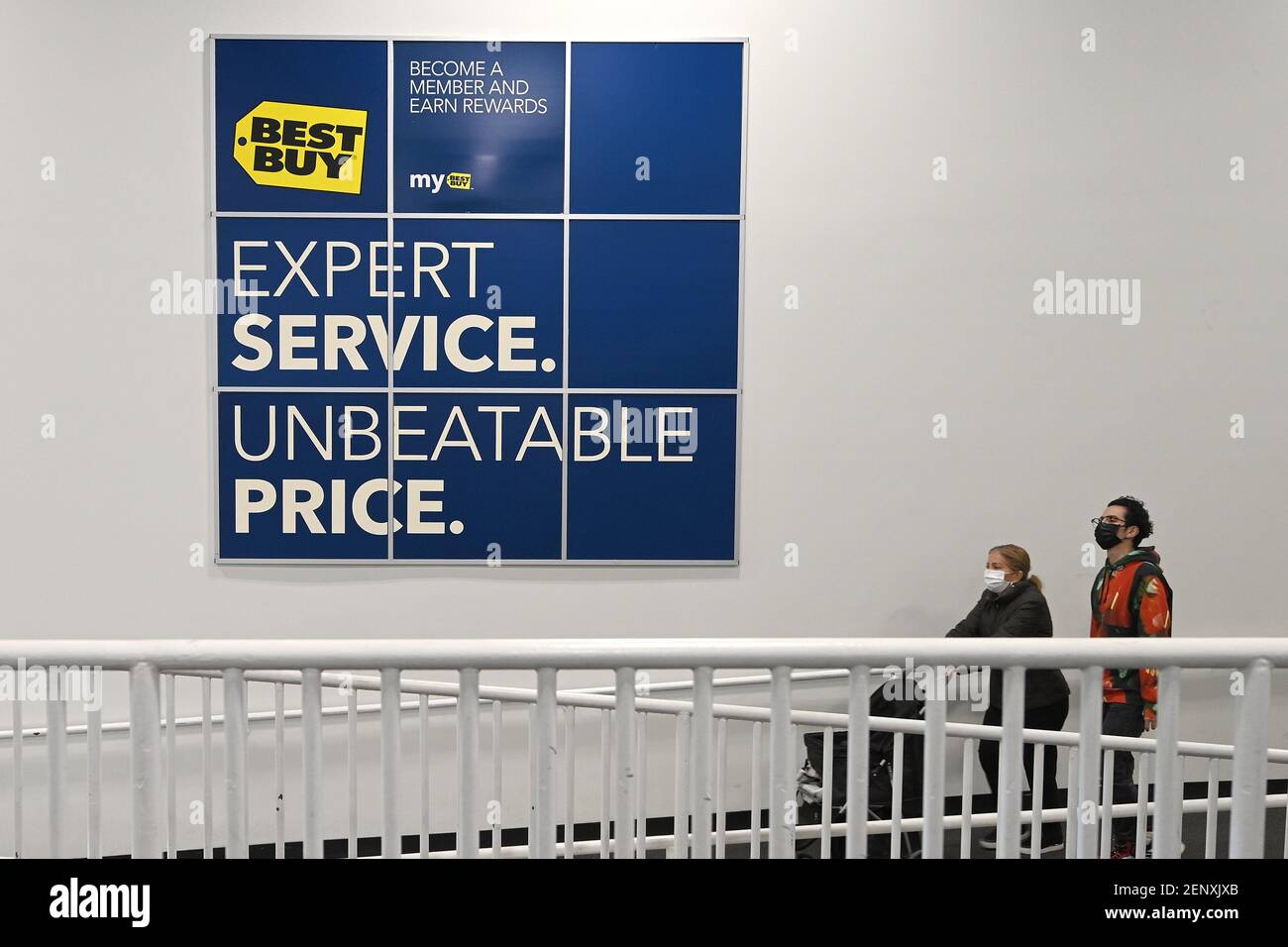 New York, USA. 26th Feb, 2021. Interior view of a Best Buy electronic