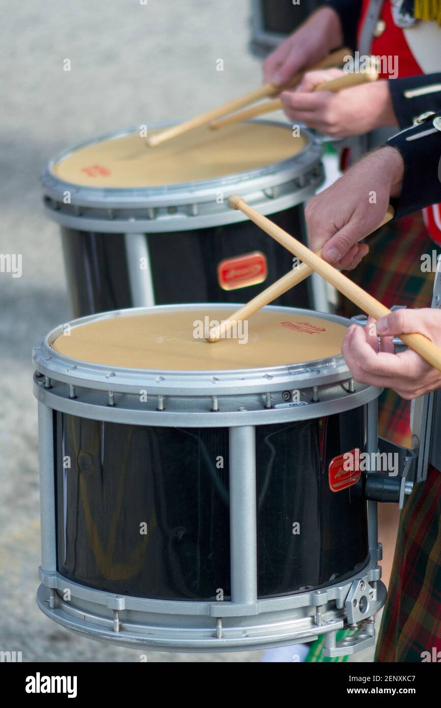 War of 1812: 200th Anniversary of the Battle of York Celebration: Two marching snare drums: an important part of any parade. These percussion instrume Stock Photo