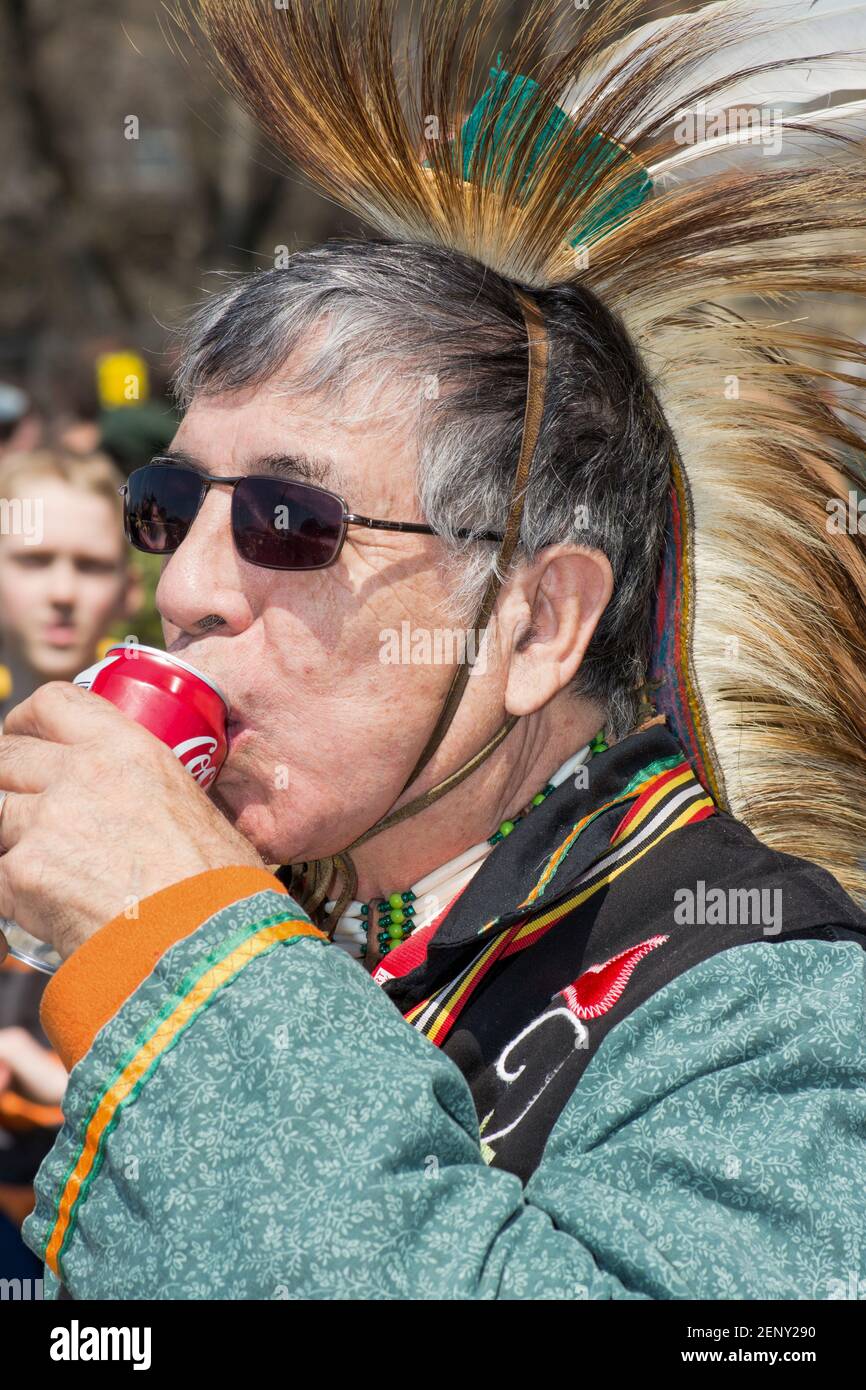 Portrait of the Garry Sault, a First Nations storyteller during the celebrations for the 200th anniversary of the Battle of York Stock Photo